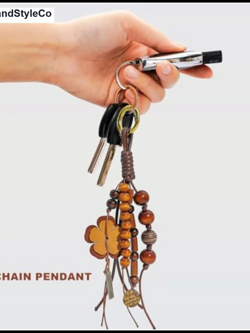 Boho PU leather bag charm keychain with lobster clasp, 8.27 inch